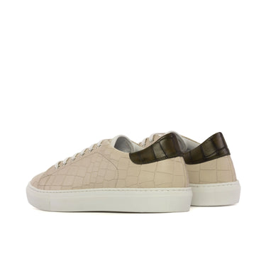 DapperFam Rivale in Nude / Olive Men's Italian Croco Embossed Leather Trainer in #color_