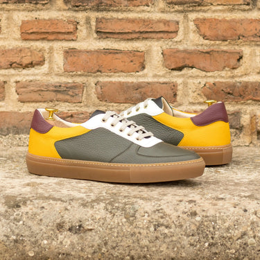 DapperFam Rivale in Olive / Honey / Wine Men's Italian Leather Trainer in #color_