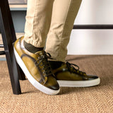 DapperFam Rivale in Olive Men's Italian Leather Trainer in #color_