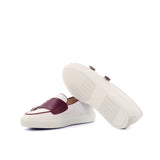 DapperFam Riviera in White / Burgundy Men's Italian Leather Monk Sneaker in #color_