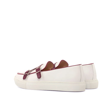 DapperFam Riviera in White / Burgundy Men's Italian Leather Monk Sneaker in #color_