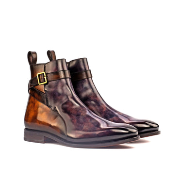 DapperFam Rohan in Aubergine / Tobacco Men's Hand-Painted Patina Jodhpur Boot in Aubergine / Tobacco #color_ Aubergine / Tobacco