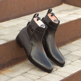 DapperFam Rohan in Black / Dark Grey Men's Flannel & Italian Leather Jodhpur Boot in #color_