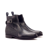 DapperFam Rohan in Black / Dark Grey Men's Flannel & Italian Leather Jodhpur Boot in Black / Dark Grey #color_ Black / Dark Grey