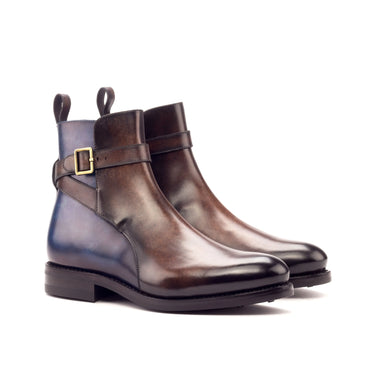 DapperFam Rohan in Brown / Denim Men's Hand-Painted Patina Jodhpur Boot in Brown / Denim #color_ Brown / Denim