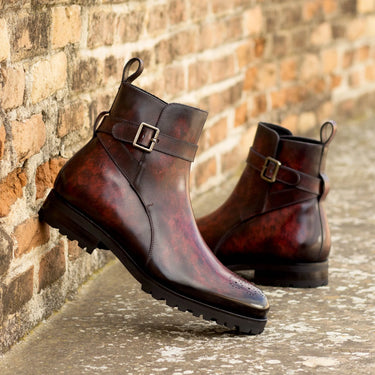 DapperFam Rohan in Burgundy Men's Hand-Painted Patina Jodhpur Boot in #color_