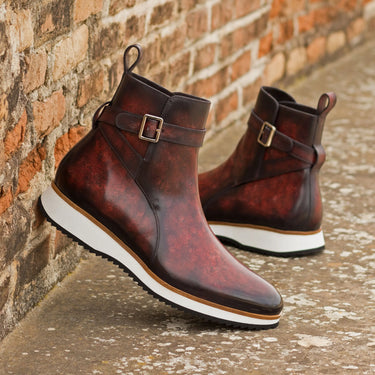 DapperFam Rohan in Burgundy Men's Hand-Painted Patina Jodhpur Boot in #color_