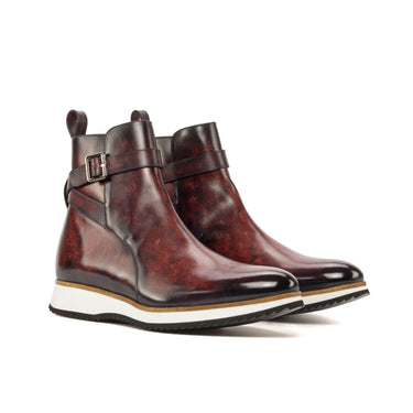 DapperFam Rohan in Burgundy Men's Hand-Painted Patina Jodhpur Boot in Burgundy #color_ Burgundy