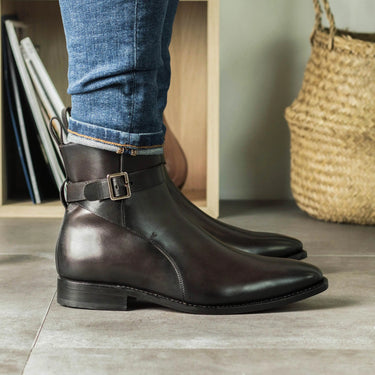 DapperFam Rohan in Dark Brown Men's Italian Leather Jodhpur Boot in #color_