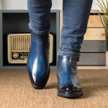 DapperFam Rohan in Denim Men's Hand-Painted Patina Jodhpur Boot in #color_