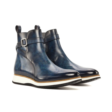 DapperFam Rohan in Denim Men's Hand-Painted Patina Jodhpur Boot in Denim #color_ Denim