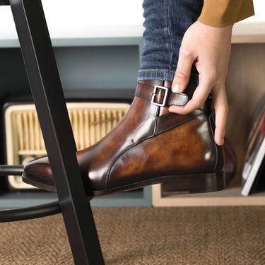 DapperFam Rohan in Fire Men's Hand-Painted Patina Jodhpur Boot in #color_