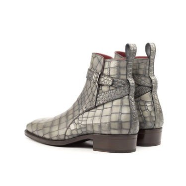 DapperFam Rohan in Grey Men's Italian Croco Embossed Leather Jodhpur Boot in #color_