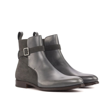 DapperFam Rohan in Grey Men's Lux Suede & Italian Leather Jodhpur Boot in Grey #color_ Grey