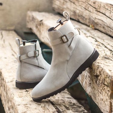 DapperFam Rohan in Light Grey Men's Italian Suede Jodhpur Boot in #color_