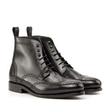 DapperFam Valiant in Black Men's Italian Leather Military Brogue in Black #color_ Black