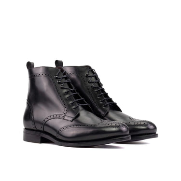 DapperFam Valiant in Black Men's Italian Leather Military Brogue in Black #color_ Black