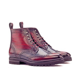 DapperFam Valiant in Burgundy / Grey Men's Hand-Painted Patina Military Brogue in Burgundy / Grey #color_ Burgundy / Grey