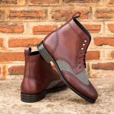 DapperFam Valiant in Burgundy / Light Grey Men's Flannel & Italian Leather Military Brogue in #color_