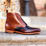 DapperFam Valiant in Burgundy / Med Brown / Navy Men's Italian Leather Military Brogue in Burgundy / Med Brown / Navy #color_ Burgundy / Med Brown / Navy