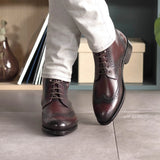 DapperFam Valiant in Burgundy Men's Italian Leather Military Brogue in #color_