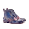 DapperFam Valiant in Denim / Burgundy Men's Hand-Painted Patina Military Brogue in Denim / Burgundy #color_ Denim / Burgundy