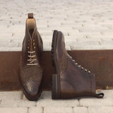 DapperFam Valiant in Herringbone / Dark Brown Men's Sartorial & Italian Leather Military Brogue in #color_