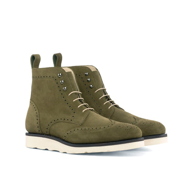 DapperFam Valiant in Khaki Men's Lux Suede Military Brogue in Khaki #color_ Khaki