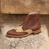 DapperFam Valiant in Med Brown / Sand Men's Lux Suede & Italian Full Grain Leather Military Brogue in #color_