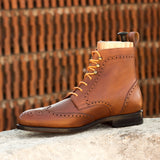 DapperFam Valiant in Med Brown Men's Italian Full Grain Leather Military Brogue in #color_