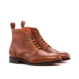 DapperFam Valiant in Med Brown Men's Italian Full Grain Leather Military Brogue in Med Brown #color_ Med Brown