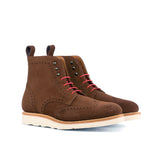 DapperFam Valiant in Med Brown Men's Lux Suede Military Brogue in Med Brown #color_ Med Brown