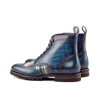 DapperFam Valiant in Plaid / Denim Men's Sartorial & Hand-Painted Patina Military Brogue in #color_