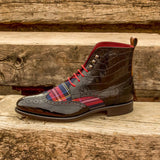 DapperFam Valiant in Tartan / Black / Cognac Men's Sartorial & Italian Leather Military Brogue in #color_