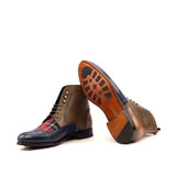 DapperFam Valiant in Tartan / Med Brown / Navy / Olive Men's Sartorial & Italian Leather Military Brogue in #color_