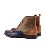 DapperFam Valiant in Tartan / Med Brown / Navy / Olive Men's Sartorial & Italian Leather Military Brogue in #color_