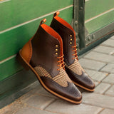 DapperFam Valiant in Tweed / Cognac / Dark Brown Men's Sartorial & Italian Leather Military Brogue in #color_