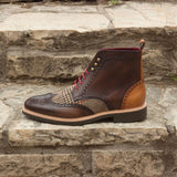 DapperFam Valiant in Tweed / Cognac / Dark Brown Men's Sartorial & Italian Leather Military Brogue in #color_