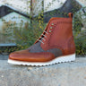 DapperFam Valiant in Tweed / Cognac Men's Sartorial & Italian Leather Military Brogue in Tweed / Cognac #color_ Tweed / Cognac