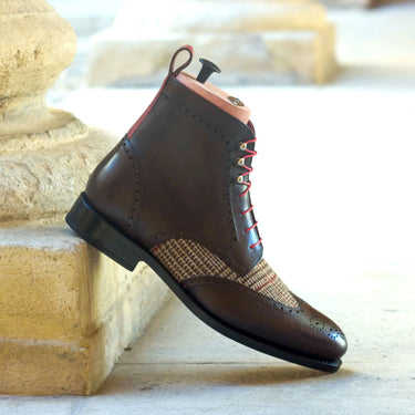 DapperFam Valiant in Tweed / Dark Brown / Red Men's Sartorial & Italian Leather Military Brogue in #color_