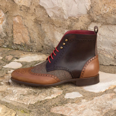 DapperFam Valiant in Tweed / Med Brown / Dark Brown Men's Sartorial & Italian Leather Military Brogue in #color_