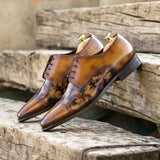 DapperFam Vero in Cognac / Brown Camo Men's Hand-Painted Patina Derby in #color_