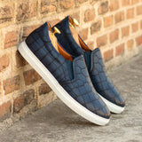 DapperFam Versado in Navy Men's Italian Croco Embossed Leather Slip On in #color_