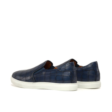 DapperFam Versado in Navy Men's Italian Croco Embossed Leather Slip On in #color_