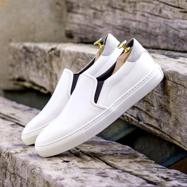 DapperFam Versado in White / Light Grey Men's Italian Suede Slip On in #color_