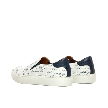 DapperFam Versado in White / Navy Men's Italian Croco Embossed Leather Slip On in #color_