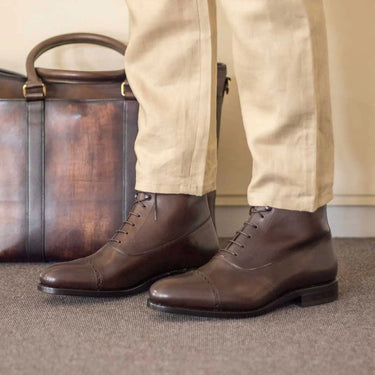 DapperFam Vittorio in Dark Brown Men's Italian Leather Balmoral Boot in #color_