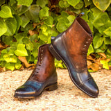 DapperFam Vittorio in Denim / Brown Men's Hand-Painted Patina Balmoral Boot in #color_