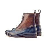 DapperFam Vittorio in Denim / Brown Men's Hand-Painted Patina Balmoral Boot in #color_