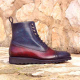 DapperFam Vittorio in Denim / Burgundy Men's Hand-Painted Patina Balmoral Boot in #color_